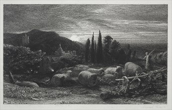 The Rising Moon, 1857. Samuel Palmer (British, 1805-1881). Etching