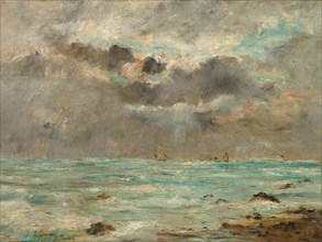 The Coast at Trouville, c. 1865-1900. Imitator of Eugène Boudin (French, 1824-1898). Oil on fabric;