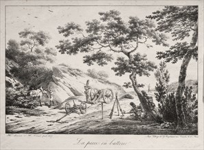 The Canon Ready to Fire, 1817. Hippolyte Lecomte (French, 1781-1857), printed by: G. Engelmann,