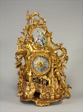 Clock, c. 1750. Baumgartinger (German). Carved and gilded wood, faience; overall: 97.8 x 59.7 x 37