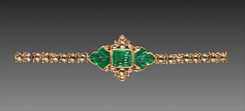 Bracelet, 1700s. India, Mughal, Rajasthan, Jaipur, 18th century. Gold, emeralds, diamonds, and