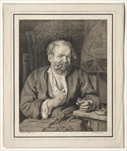 Peasant Sitting at a Table, Smoking a Pipe, 1817-1821. Johann Nepomuk Strixner (German, 1782-1855).