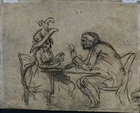 Woman and Man Playing Cards, 1792. Benjamin West (American, 1738-1820). Black crayon; sheet: 32.3 x