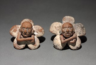 Pair of Figure in Flower Ornaments, 500-900. Mexico, Yucatán, Jaina Island region, Campeche, Maya