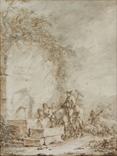 Frontispiece for an Album of Drawings: Peasants at a Fountain (recto) Sketch of Peasants at a