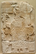 Front Face of a Stela (Free-standing Stone with Relief), 692. Mesoamerica, Guatemala, Department of