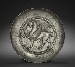 Plate with Winged Griffin, 500s-600s. Soghdia, Hephtalite Period, 6th-7th Century. Silver;