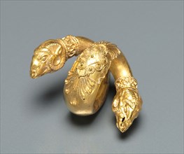Pair of Hair Ringlets with Ram Head, c. 4th Century BC. Greece, Hellenistic period. Gold; overall: