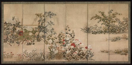 Flowers of the Four Seasons, mid-1600s. Kitagawa Sosetsu (Japanese, active 1639-50). Pair of