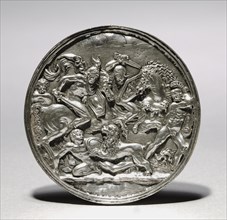 Lion Hunt, 1581 or later. Follower of Moderno (Italian, 1467-1528). Silver; diameter: 6.6 cm (2 5/8