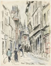 Rue Damiette, Rouen, c. 1884. Camille Pissarro (French, 1830-1903). Black crayon and watercolor,
