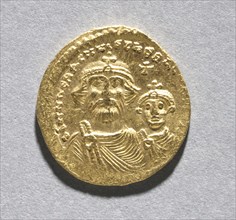 Solidus with Heraclius and his Son Heraclius Constantine (obverse), c. 616-625. Byzantium, 7th