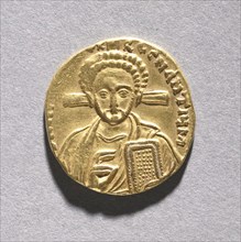 Solidus with Justinian II Rhinometus and His Son Tiberius (obverse), 705-711. Byzantium, 8th