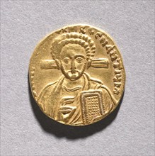 Solidus with Justinian II Rhinometus and His Son Tiberius, 705-711. Byzantium, 8th century. Gold;