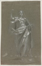 Allegorical Figure, 1800s?. Anonymous. Black chalk and brush and brown and gray wash heightened