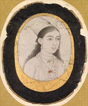 Jewel Portrait of a Young Girl, c. 1660. India, Mughal, 17th century. Ink drawing with slight