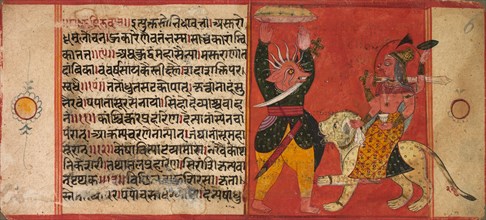 Devi Attacking a Demon, c. 1630. India, Rajasthan, Possibly Sirohi, 17th century. Color on paper;