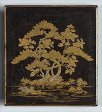 Writing Box (Suzuribako) with Design of Pine, Camellia and Bamboo (lid), 1400s. Japan, Muromachi