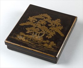 Writing Box (Suzuribako) with Pine, Camellia, and Bamboo, 1400s. Japan, Muromachi Period