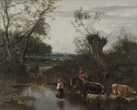 Peasants Crossing a Stream, c. 1670. Jan Siberechts (Flemish, 1627-c. 1703). Oil on canvas; framed: