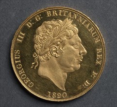 Two Pounds , 1820. Benedetto Pistrucci (Italian, 1784-1855). Gold