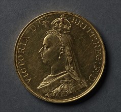 Five Pounds (obverse), 1887. Joseph Boehm (British, 1834-1890). Gold