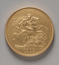 Five Pounds (reverse), 1902. Benedetto Pistrucci (Italian, 1784-1855). Gold