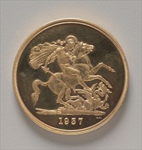 Five Pounds (reverse), 1937. Benedetto Pistrucci (Italian, 1784-1855). Gold