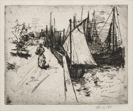 Woman on Quay, Honfleur. John Henry Twachtman (American, 1853-1902). Etching