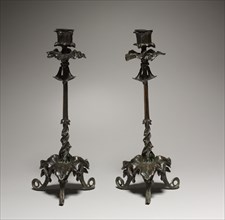 Candlesticks, 1800s. Antoine-Louis Barye (French, 1796-1875). Bronze; overall: 32.6 cm (12 13/16 in