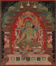 Green Tara, c. 1260s. Tibet, 13th century. Thangka, opaque watercolor and ink on cotton; overall: