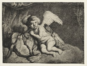 Cupid Resting, 1600s. After Rembrandt van Rijn (Dutch, 1606-1669). Etching and drypoint