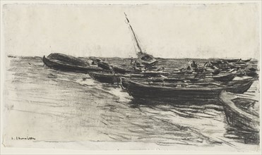 Boats on the Beach, c. 1874/81. Léon Augustin Lhermitte (French, 1844-1925). Charcoal (stumped);