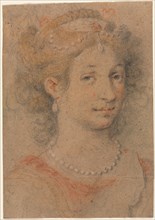 Head of a Woman, 1600s. Anonymous. Black and red chalk over graphite, heightened with white chalk