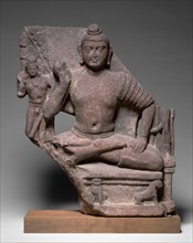 Seated Shakyamuni Buddha, c. 120. Northern India, Uttar Pradesh, Mathura, Kushan Period. Red