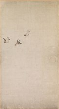 Puppies, Sparrows and Chrysanthemums, 1754-1799. Nagasawa Rosetsu (Japanese, 1754-1799). Fusuma