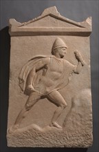 Grave Stele of a Warrior, c. 390 BC. Greece, Boeotia, 4th Century BC. Marble; overall: 111.8 x 68.6