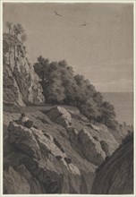 Rocky Cliff on a Coast, c. 1850-1860. Anonymous. Black chalk (stumped); sheet: 45.4 x 31.2 cm (17