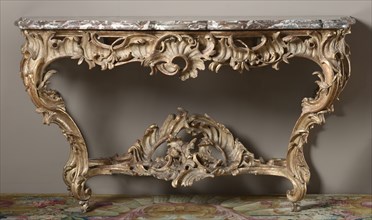 Console Table, c. 1730- 1740. France, mid-18th Century. Gilt wood, marble top; overall: 83.9 x 161