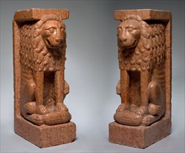 Supporting Lion (pair), style of the 13th century. Italy, style of the 13th century. Pink limestone
