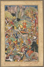 Mughal ruler Humayun defeating the Afghans before reconquering India, folio from an Akbar-nama