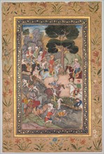 Babur meeting with Sultan Ali Mirza at the Kohik River, from a Babur-nama (Memoirs of Babur), c.