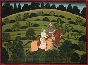 Akrura Rides Toward Dwarka, page from the large Basohli Bhagavata Purana, c. 1760-1765. India,