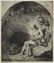 St. Jerome in Penitence, 1644. Ferdinand Bol (Dutch, 1616-1680). Etching and drypoint with granular