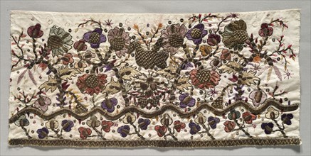 Embroidered Fragment, 1700s. Greece, 18th century. Embroidery; silk and gold filé on cotton tabby;
