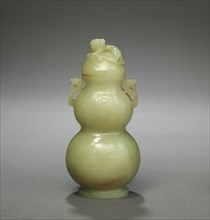 Gourd-Shaped Vase, late 1700s. China, Qing dynasty (1644-1911). Yellowish-green jade with brown