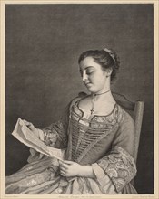 Mademoiselle Lavergne Reading. Jean Daulle (French, 1703-1763). Engraving