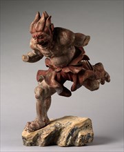 Thunder God (Raijin), 1300s. Japan, Kamakura Period (1185-1333). Wood with traces of gesso and red