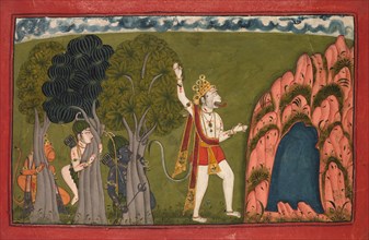 Sugriva (Monkey General) Challenges his Brother Bali, c. 1720. India, Pahari Hills, Nurpur, 18th