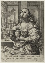 Heroines of the New Testament:  Mary Magdalen. Jan Saenredam (Dutch, 1565-1607). Engraving